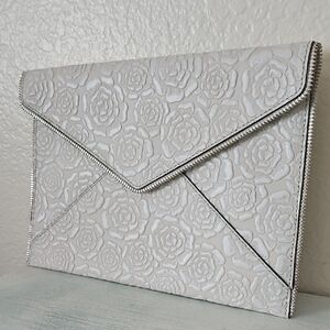 NWOT Rebecca Minkoff RARE Ivory Floral Embossed leather LEO Clutch